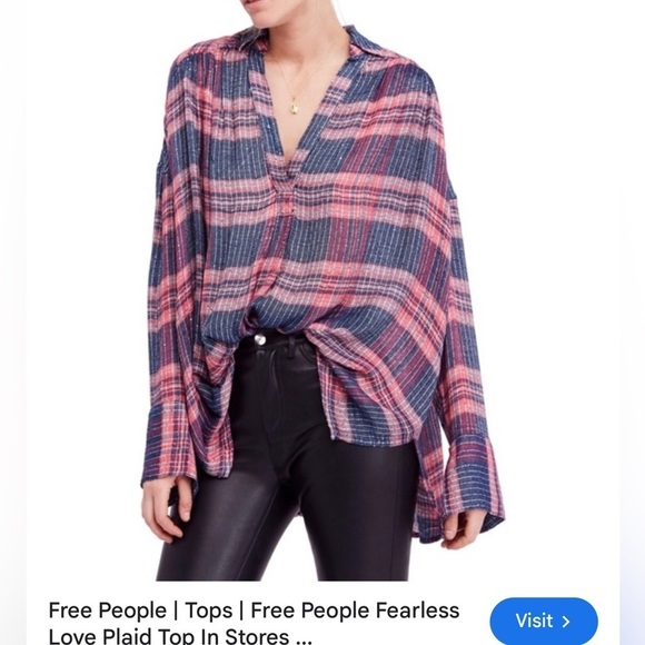 Free People Tops - Free People pink  and Blue Plaid Blouse